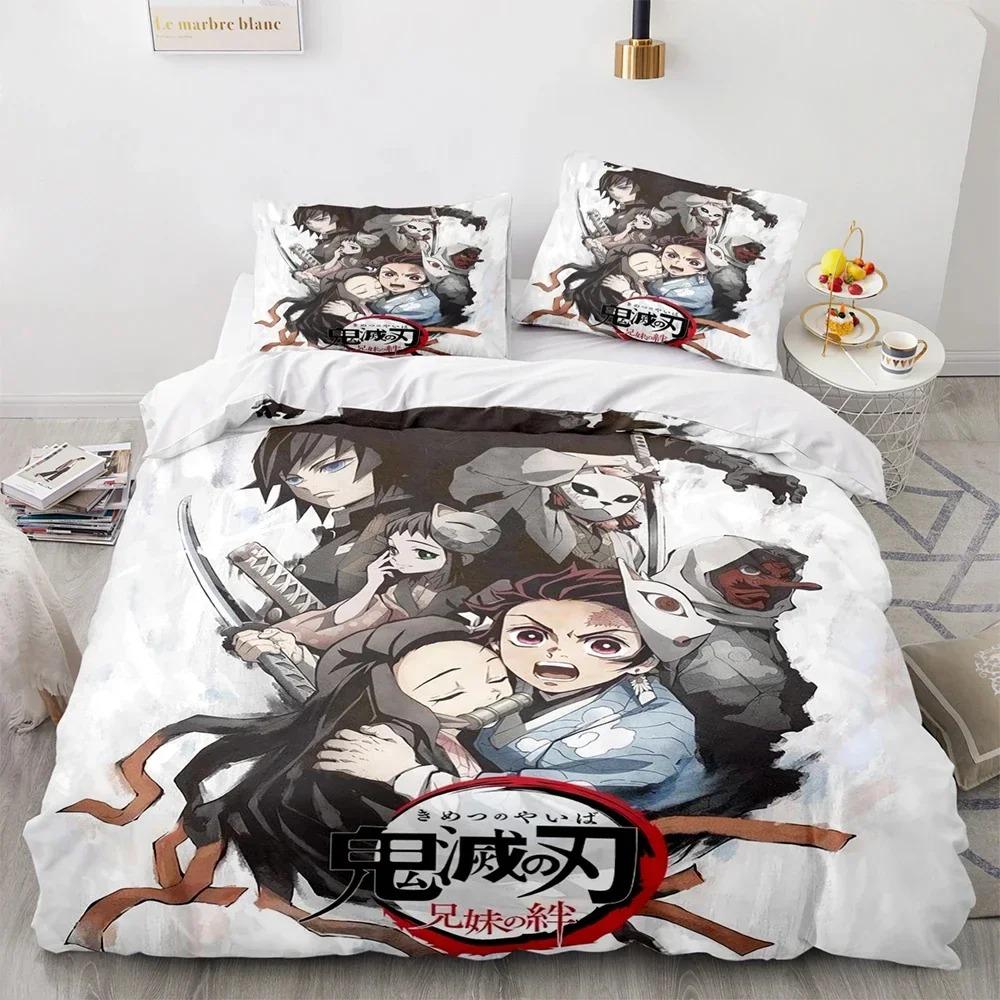 Anime Demon Slayer Kamado Tanjirou Sängkläder Set Påslakan Örngott Täcke King Queen Size Pojkar Vuxna A