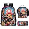 One Piece 15-Inch Mochila 3 Pcs Lightweight Adjustable Cartoon School Backpack With Lunch Bag Pencil Case For Children Ages 6-10