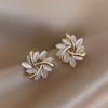 French Opal Floral Stud Earrings Minimalist Elegant High-End Jewelry for Women