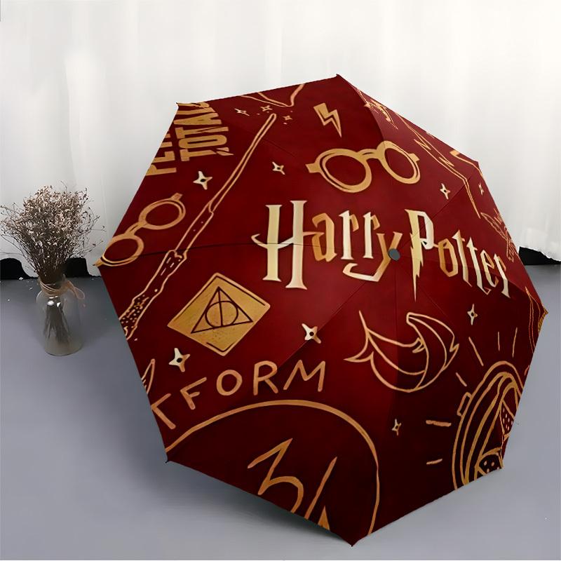 1pc Harry Potter, Hogwarts Automatic Folding Umbrella - Sturdy 8-Rib Polyester Canopy,Sun-Defying Travel Companion Yy251023113