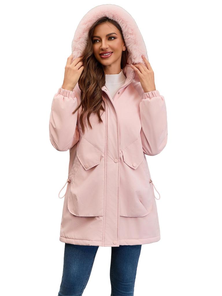 2025 Women's European & American Mid-Length Winter Cotton Parka with Large Fur Collar