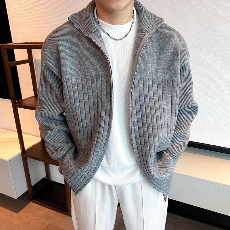 Autumn And Winter Cardigan Sweater Men's Striped Sweater Coat Business Jacket