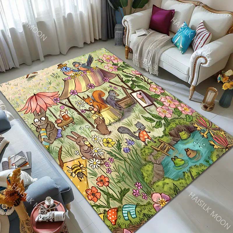 1PC forest animal fair squirrels frogs Print Carpet for Living Room Bedroom Sofa Home Decor Rus Non-slip Floor Mat Luxury Gift