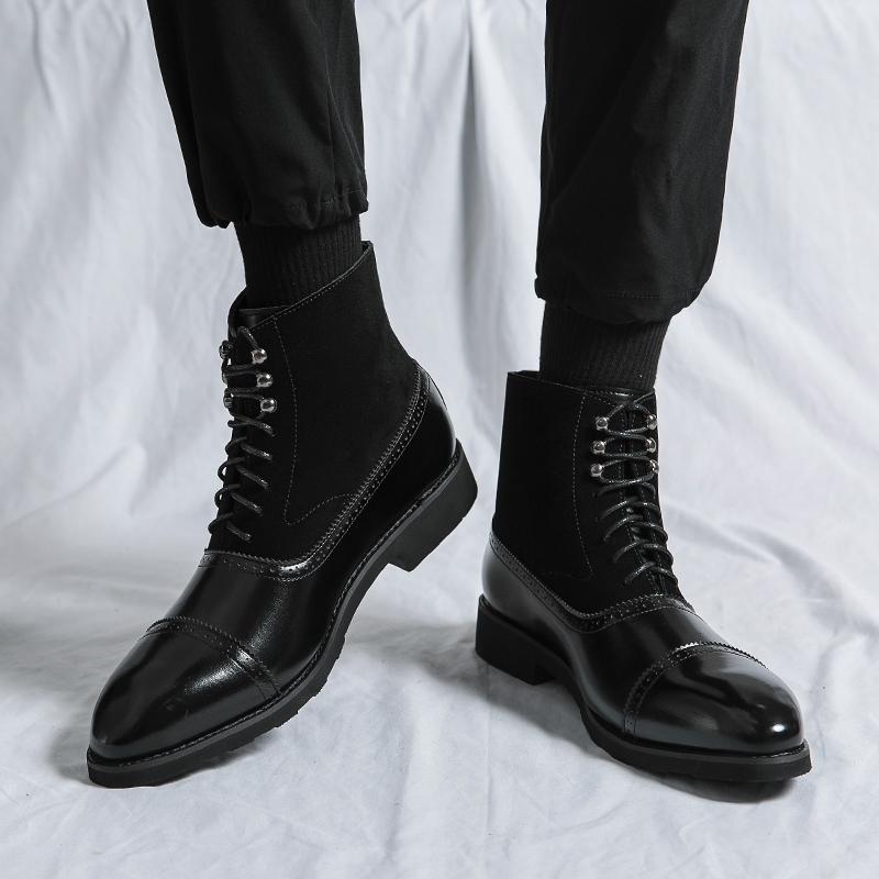 Men Ankle Boots Motorcycle Casual Wingtip Dress Formal Leather Tuxedo Wedding Derby Boots Large Size