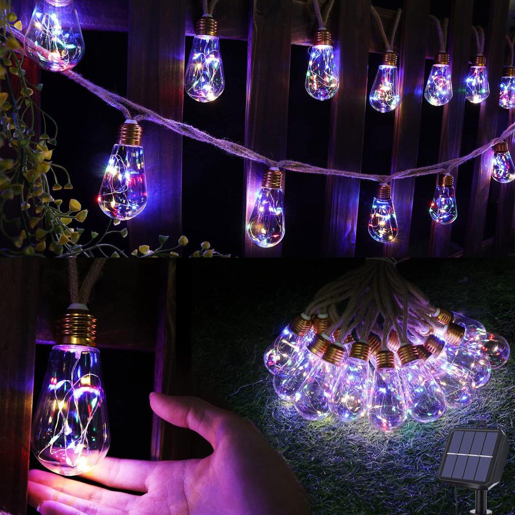 Solar Jute Rope Garden Lights - Outdoor Waterproof Copper Wire Bulbs for Decorative Camping Atmosphere