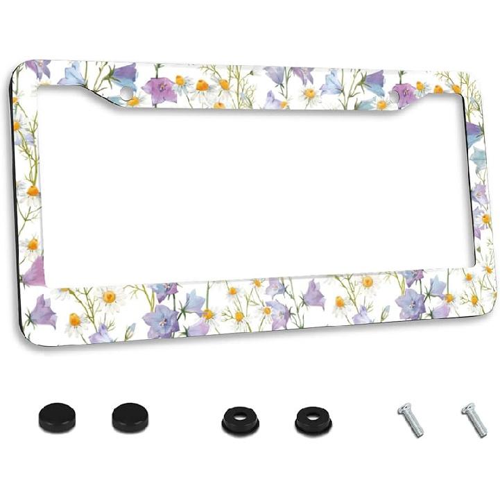Aloha Hawaii Hibiscus Floral Flowers Colorful License Plate Frame Car License Plate Stainless Steel Accessory License Plate Decorative 2 Holes Screw