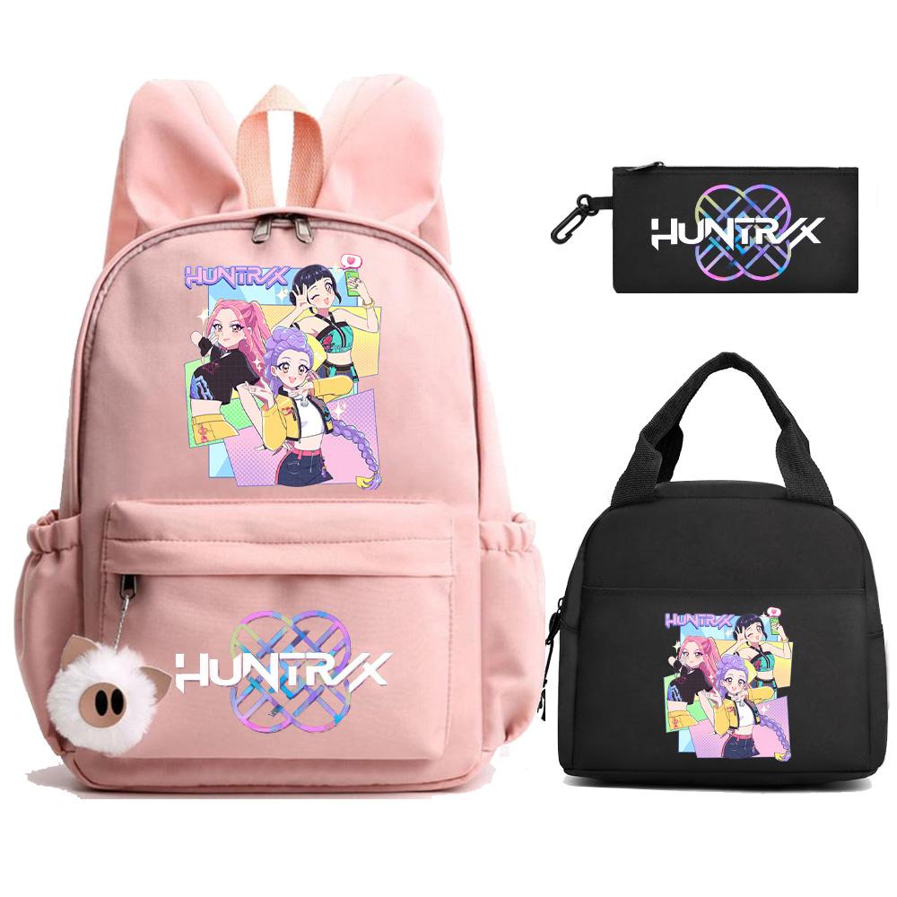 3 st/set Kpop Demon Hunters Tryckt Ryggsäck med Matlåda Pennfodral för Tonåring Flicka Pojke Tillbaka till Skolan Skolväska Stor Kapacitet Resväska