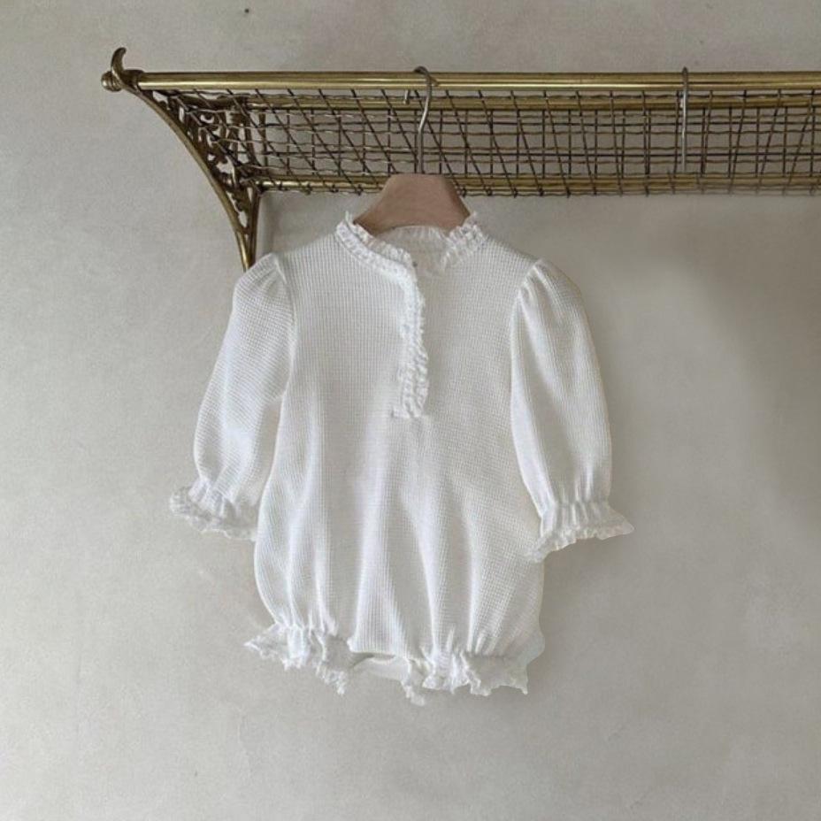 Elegant Lace Trim Collar Romper for Baby Girls - Spring/Summer Style