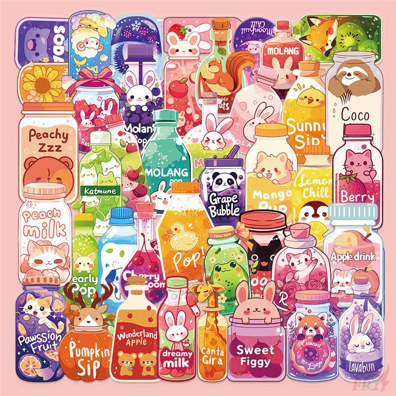 50Pcs/Set Funny Animals Juice Bottle Series 01 PET Stickers Waterproof DIY Fashion Doodle Decals Stickers