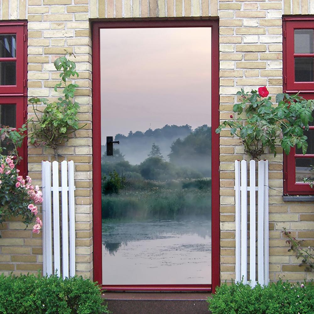 3D Forest Scenery Door Sticker - Removable Vinyl Mural, Nature Pathway Adhesive Door Wallpaper for Home Decor