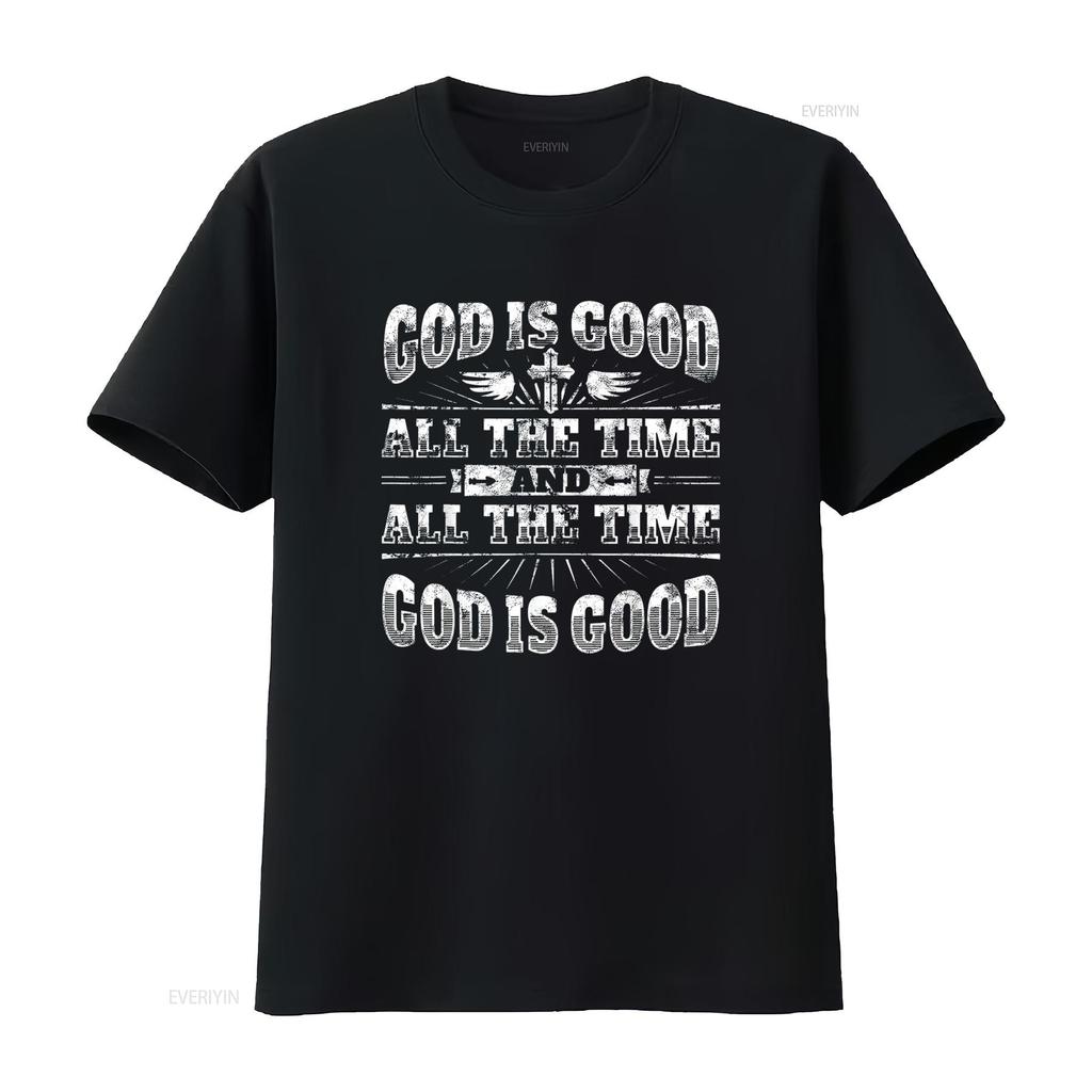 Cool Christian Saying T Shirt God Is Good All The Time Vintage Washed Streetwear Soft Top For Everyday Wear Designer Clothes