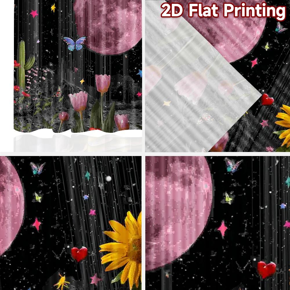 2D flat printing 2pcs Curtain Party Curtain Cosmic Moon and Butterflies Digital Printed Polyester Drapes Family Party Decoration