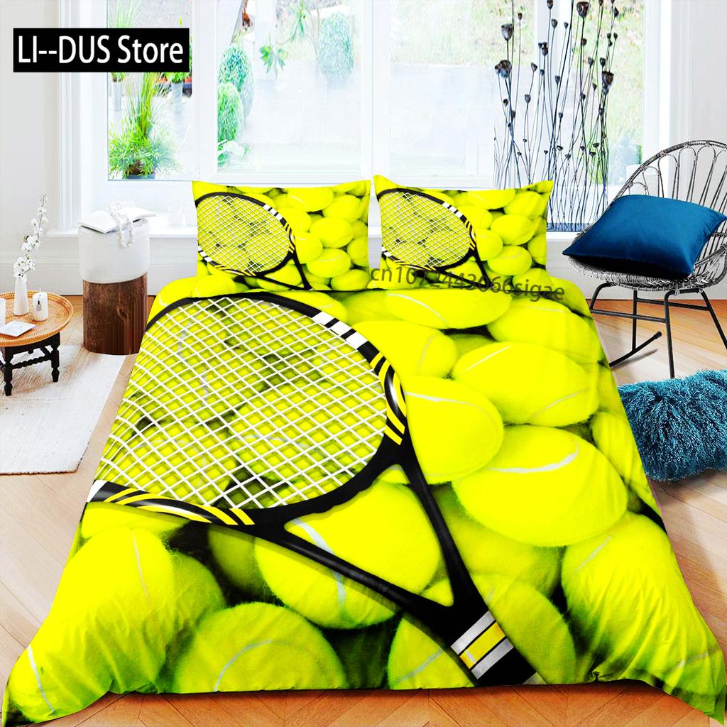 Dekbedovertrekset Tennisbal Sportspel Thema Beddengoedset Eenpersoonsmaat Voor Kinderen Tieners Volwassenen Tennisracket Bal Dekbedovertrek