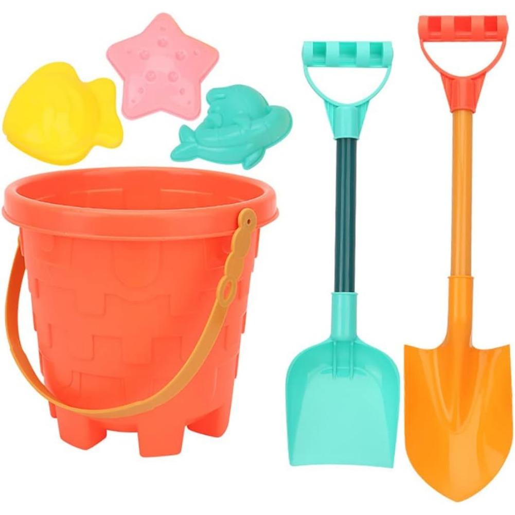 6 Piece Sand Toy Beach Toy Set with Sand Wheel, Truck, Sand Molds, Bucket, Shovel, Water Toy Set, Outdoor Toy for Boys Girls 3 4 5 6 7 Years