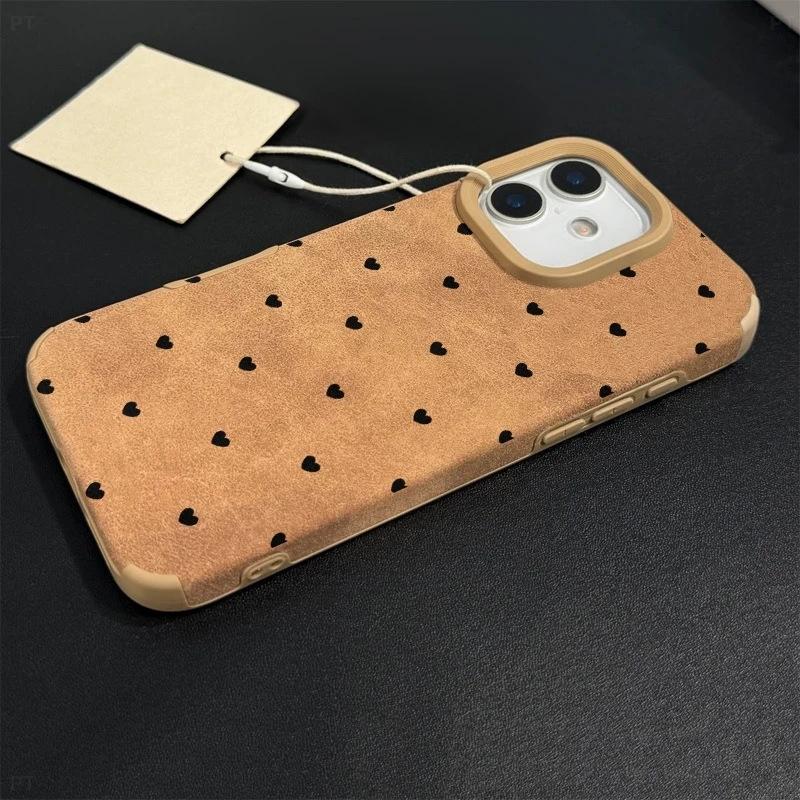 ins black small heart applies to Apple 17Promax mobile phone case IP16 matte flip fur Air large hole 15 sets