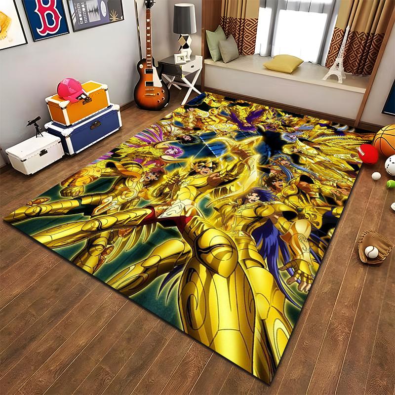 Golden Armored Warriors Carpet with Colorful Anime Design Pattern Suitable for use as an anti-slip for living room bedroom sofas