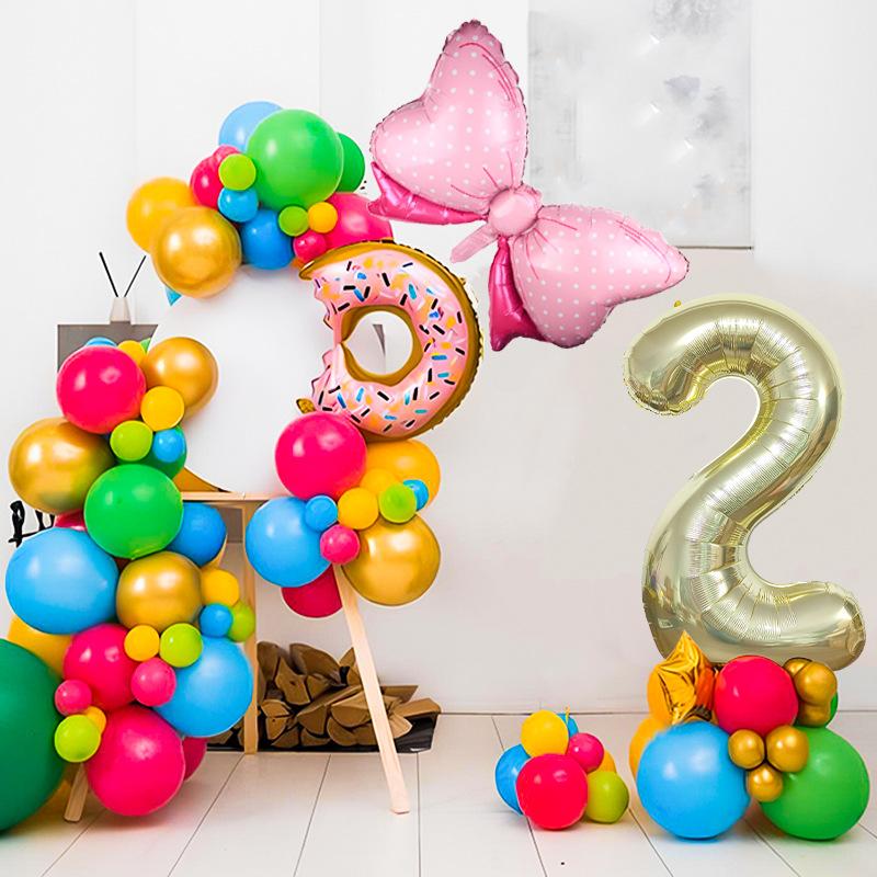 Children's Year Old Digital Column Balloon Set Birthday Photo Scene Arrangement Donut Baby Shower