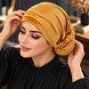 Plated Finish Velvet Turban Hat Solid Color Chemo Beanies Elegant Muslim Headscarf Cap  for Women