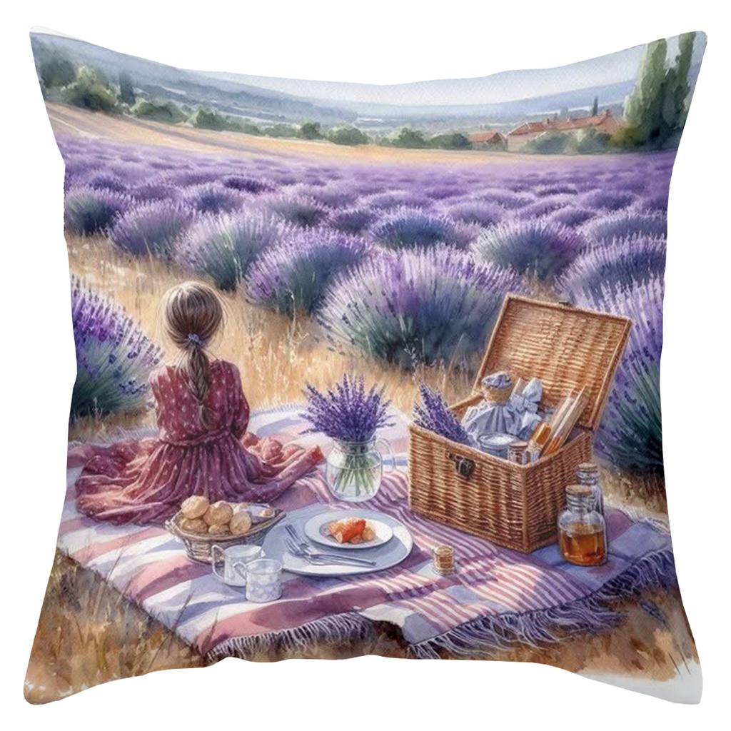 Lavender Themed Decorative Pillows With Country Scenes Polyester pillowcase, sofa decorative cushion cov Headboard Pillow