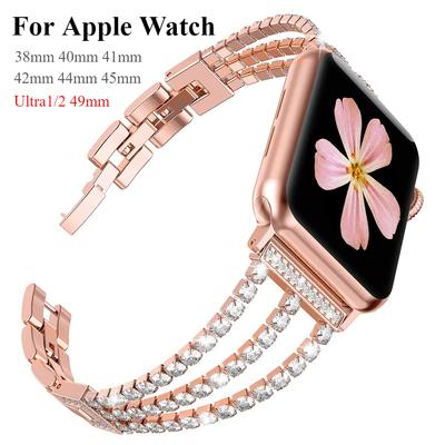 Diamentowy pasek do zegarka Apple Watch Ultra Band 49mm 45mm 41mm 44mm 40mm 42mm 38mm damska metalowa bransoletka seria iwatch 8 6 5 4 3 Se 7