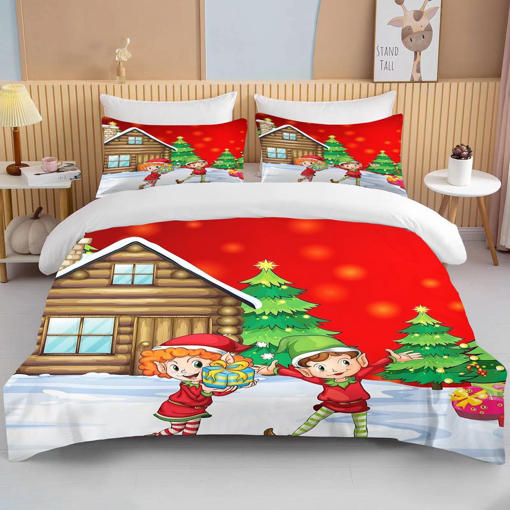 Christmas Duvet Cover Single Twin For Boy Girl Cartoon Snowman Santa Claus Blue Bedding Set Polyester Christmas Tree Quilt Cover