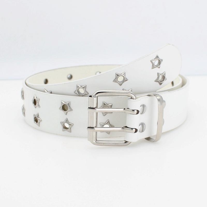 Korean Style Hollow Out Punk Belt | Women's Fashion Star Eyelet Decor Hip-Hop Double-Row Waistband for Casual Wear
