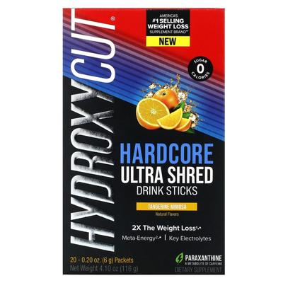 Hardcore Ultra Shad Getränkepulversticks, Mandarinen-Mimosa, 20 Packungen, 0,2 oz (6 gr) jeder