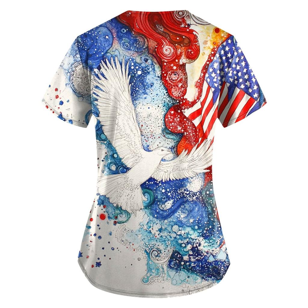 Women's Fashion  Printed Short Sleeve Overalls With Pocket Tops  Clothes