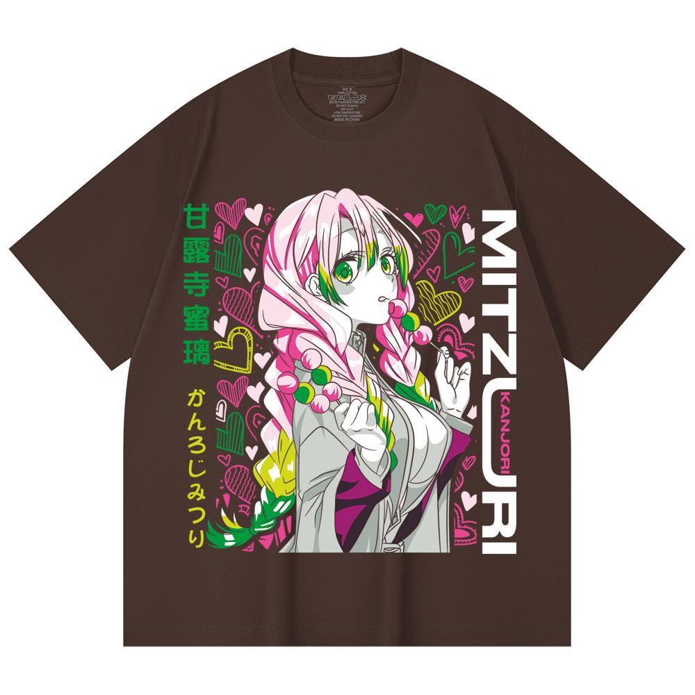 230 g/m² 100% Baumwolle Demon Slayer V102 Mitsuri Druck Unisex Schweres Baumwoll-T-Shirt