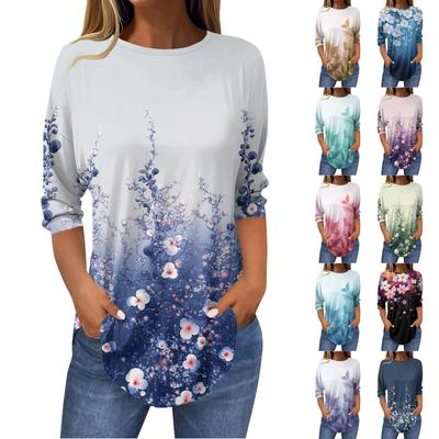 Damen-T-Shirts, 3/4-Ärmel, einfarbig, Pullover, Sommer, Frühling, Tops, Blusen