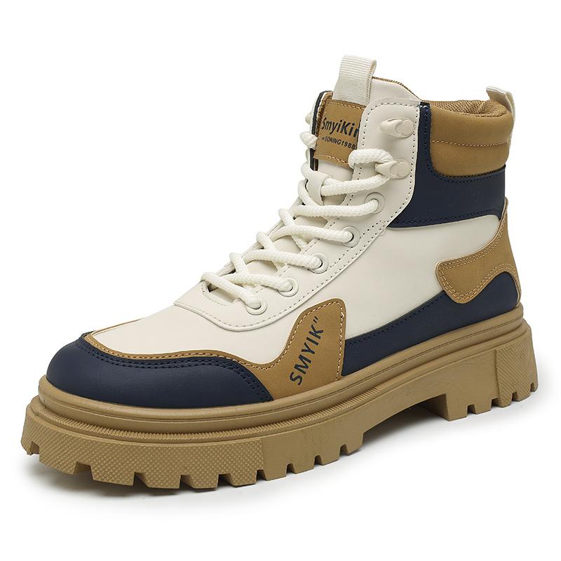 Herrenstiefel Herbst und Winter High-Top Freizeitschuhe Dicksohle Rutschfest Mode Jugend Komfort Outdoor-Stiefel Britische Arbeitsstiefel