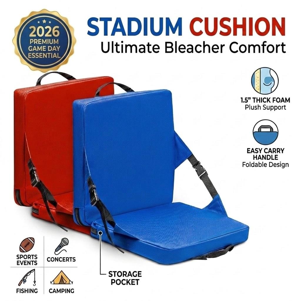 Portable Stadium Cushion 1.5in Thick Foldable Bleacher Seat with Handle Water-resistant Chair Pad for Sports Events & Camping