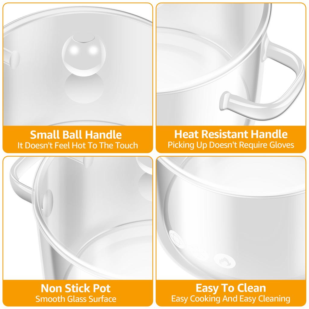 1.5/1.6L Glass Saucepan Clear Heat Resistant Stockpot Evenly Heated Double Handle Cookware Pot Non Stick Kitchen Cooking Tools