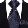 Classic Mens 8cm Tie Set Navy Polka Dot Stripes Tie For Men Wedding Business Party Fashion Design Quality Hanky Necktie Set