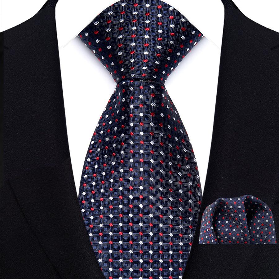 Classic Mens 8cm Tie Set Navy Polka Dot Stripes Tie For Men Wedding Business Party Fashion Design Quality Hanky Necktie Set