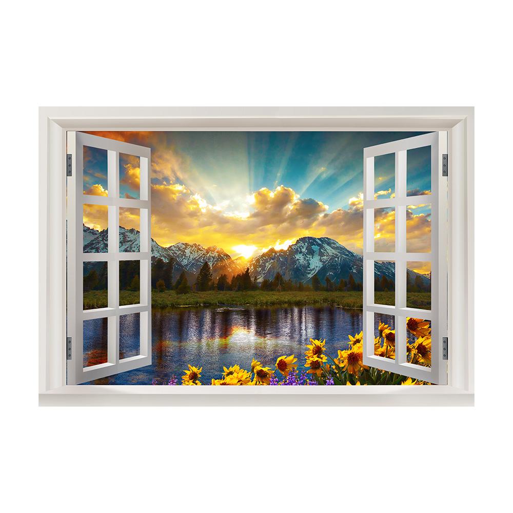 3D Window View Wall Art Beach Summer Beach Coconut Tree Wall Murals Print Art Canvas Poster For Living Room Pictur