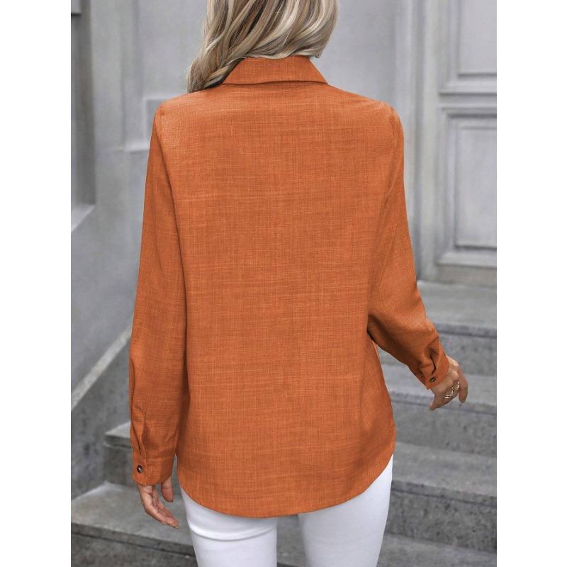 Women S Casual Long Sleeve Turn Down Collar Single Breasted Solid Shirt