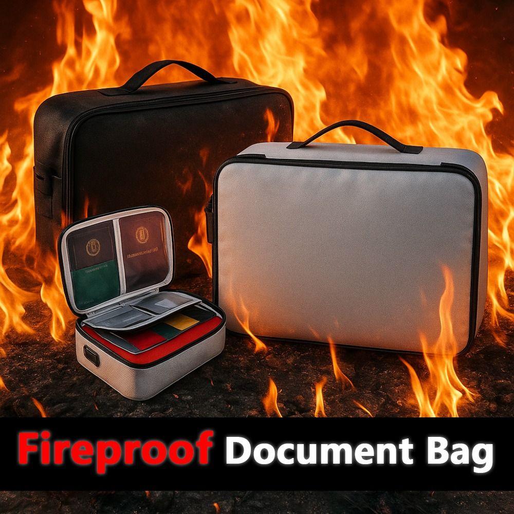 Waterproof Fireproof Document Bag Multi-Layer Comfortable Handle Travel Archive Handbag with Lock Space Saving