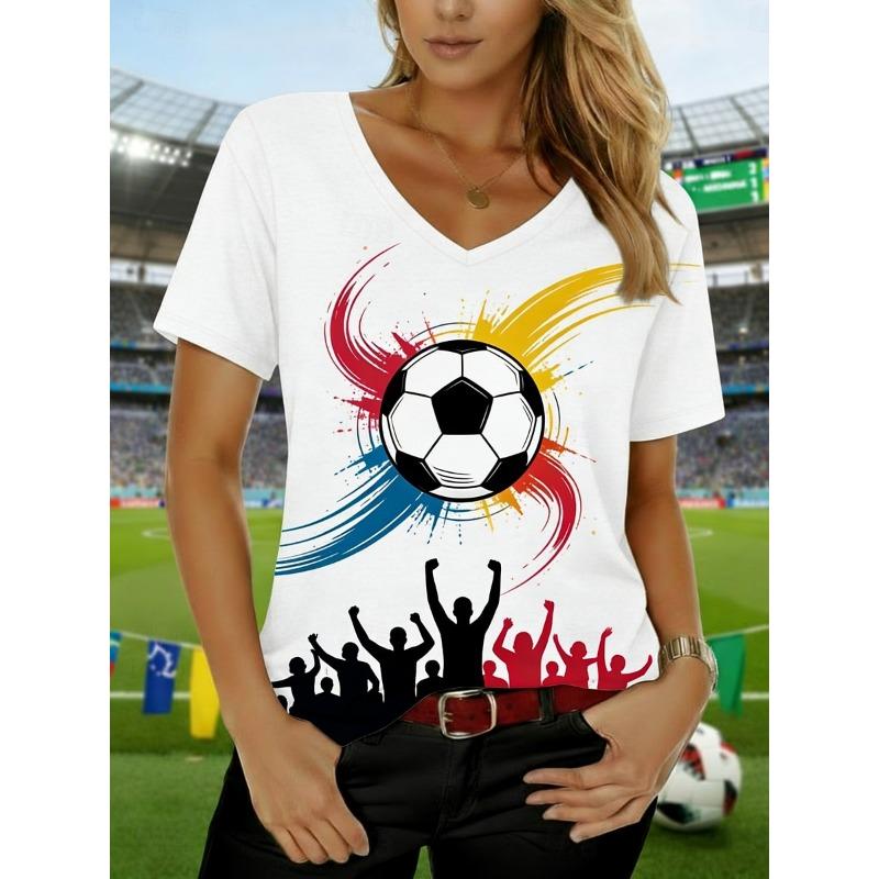 Fashionable Women's V-neck Casual Short Sleeved T-shirt,Rretro Sports Style Casual Sportswear