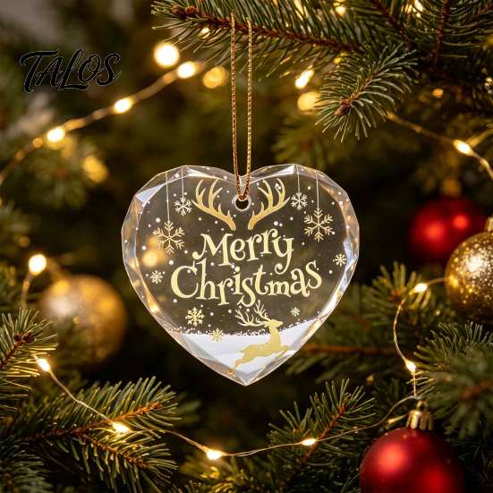 Elegant Holiday Party Decorations Heart Shaped Christmas Ornaments, Crystal Santa Winter Scene Hanging Ornament, Transparent Xmas Tree Ornaments
