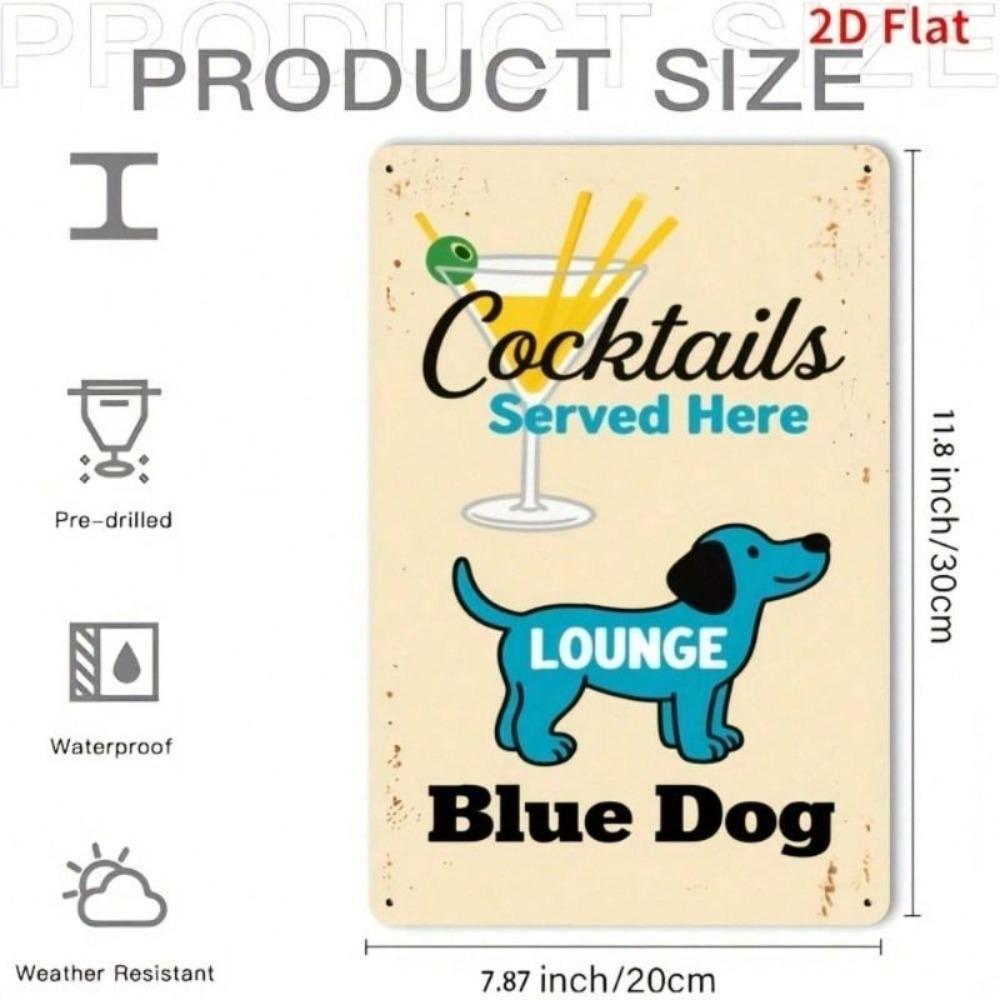 Blue Dog Metal Wall Art Vintage Tin Sign Retro Bar Cafe Decor