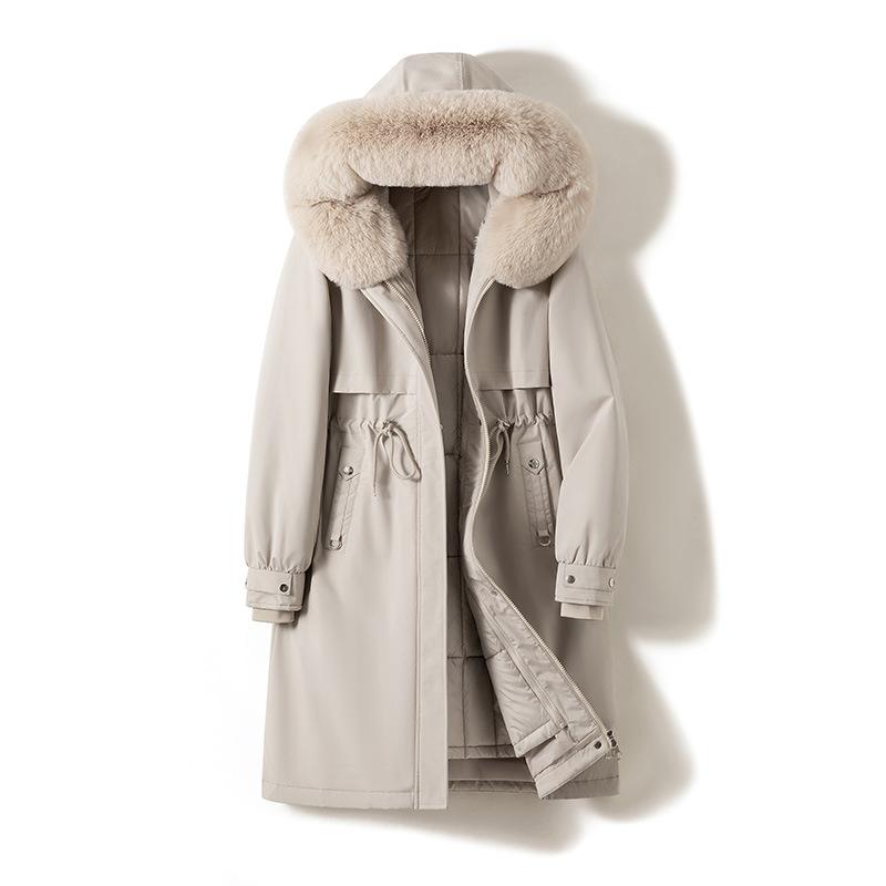 New Fur Integrated Cotton Jacket for Women Mid-length Thickened Winter Outdoor Park Overcoat Coat
