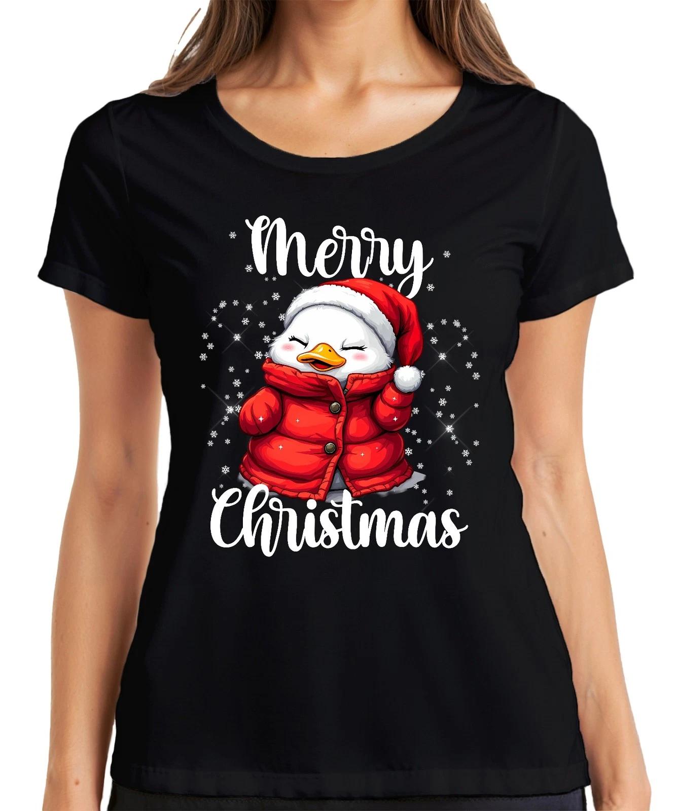 Merry Christmas niedlich Ente Weihnachtsmütze Winter Kinder Santa Damen T-Shirt XXXXL
