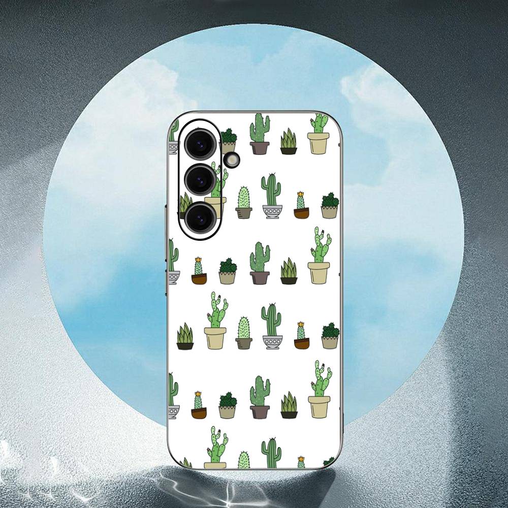 Cute Cactus Luxury Black Phone Case For Samsung Galaxy S23 S24 S25 Ultra S22 Plus S21