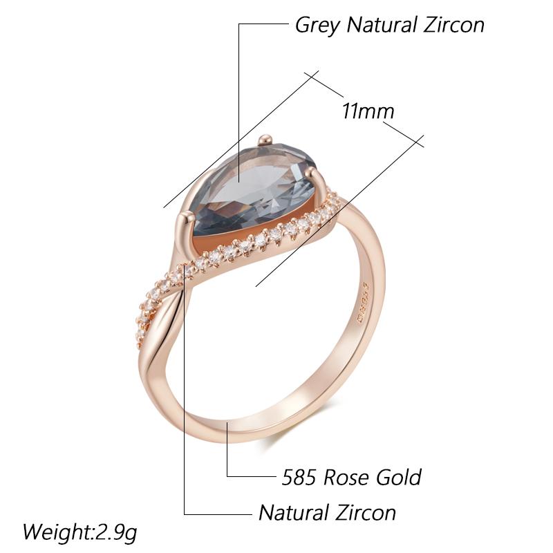 Anelli Sposa Zircone Naturale Grigio Lucido Per Donne Moda Colore Oro Rosa Alta Qualità Gioielli Fini Quotidiani Vintage