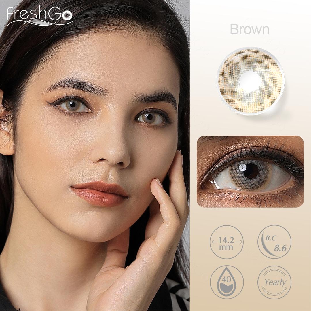 Цветные контактные линзы Freshgo для глаз Цветные контактные линзы для ежегодного использования 1 пара глазных контактов с цветными сине-серыми линзами 14.2mm коричневый