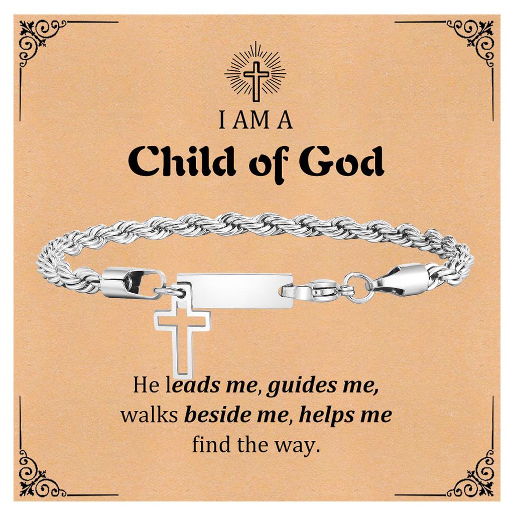 Trendy Cross Cuban Chain Bracelet for Men,Christian Religious Baptismal Bible Chain Wristband,Gift Card for Son Dad