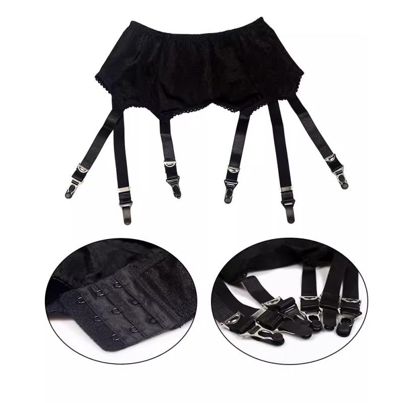 Women Goth Smooth Satin Garter Belt Black/White Suspender Belt With Six Straps For Thigh High Stockings Exotic Lingerie Clubwear