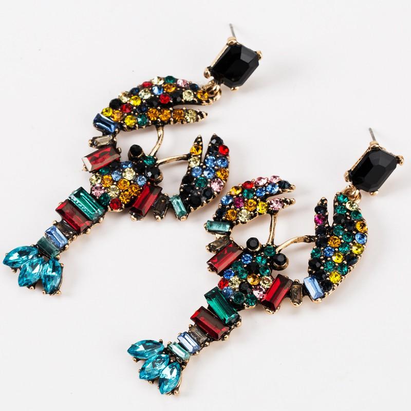 Boucles d'Oreilles Statement Homard en Acrylique Ornées de Strass Bijoux Mode Vintage Chic pour Femmes Collection 2025