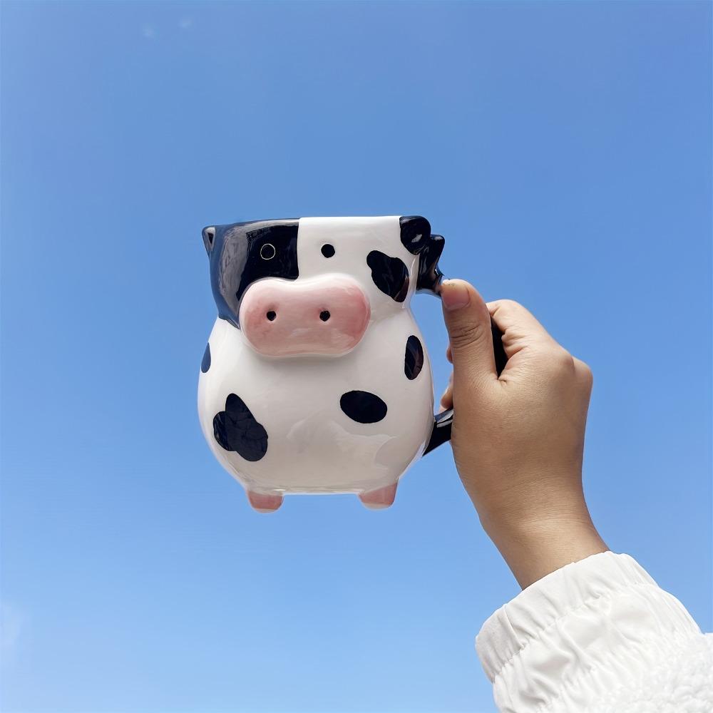 Cow Coffee Mug Ceramic Cup Animal Shaped Milk Cow Water Cup with Udders Feet for Women Girls Kids Birthday Gift Hand Painted
